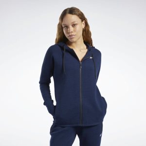 Reebok United by Fitness Doubleknit Full-Zip Kapuzenpullover Damen - Navy - DE 732-JUT